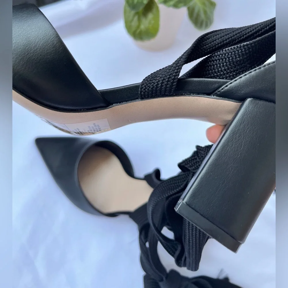 H&M | Black Tie-Up Block Heels - Picture 7 of 16
